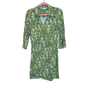 Cabi Green Leaf Waist Wrap Half Sleeve Button Down Midi Dress Size S